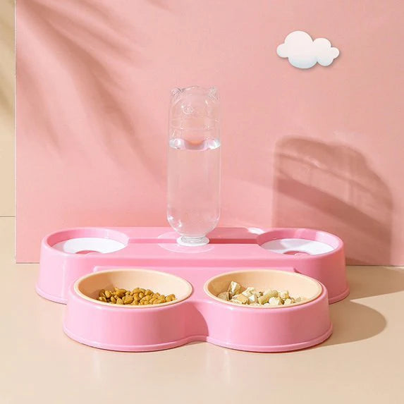 Dual Pet Feeding Bowl with Water Dispenser